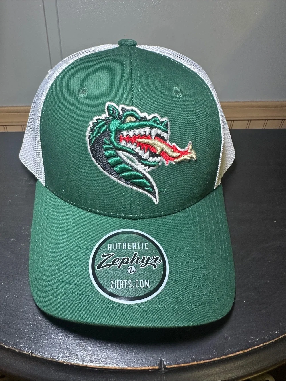 Zephyr UAB Blazer Adjustable Snapback Green White Hat with Dragon Logo